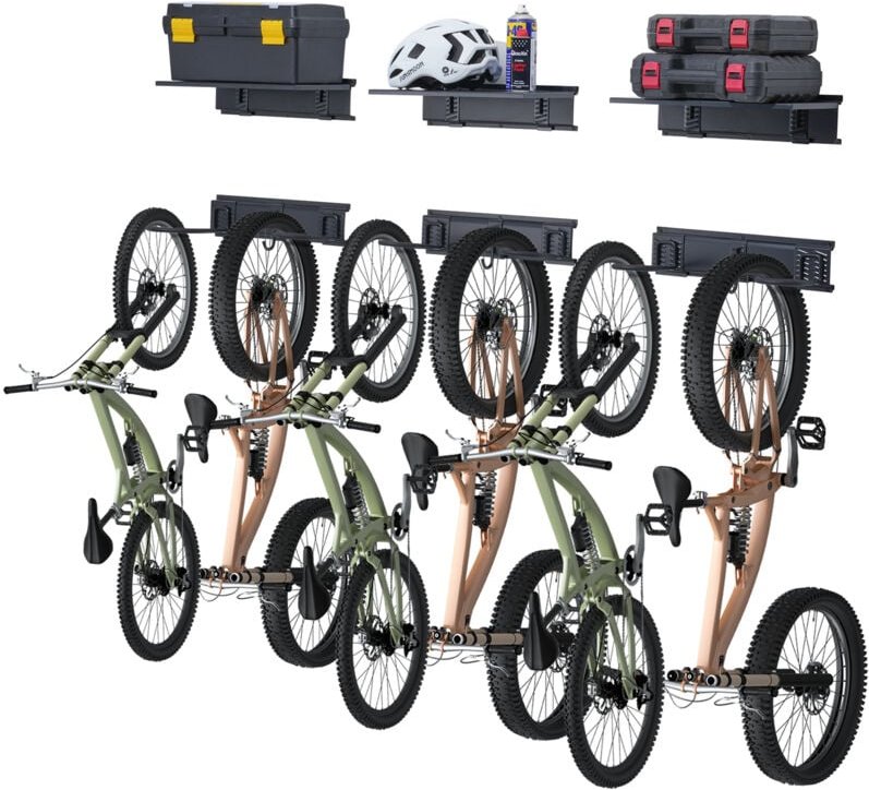 Mophorn - Fahrradständer, 6 Fahrräder, 300 lbs Tragkraft, 48 Zoll Die Ablageflächen bieten zusätzlichen Stauraum für Hel...