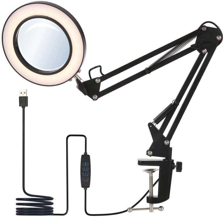Dimmbare LED-Schreibtischlampe mit 3 Farbmodi und 10 Helligkeitsstufen, Tischlampe mit flexibler Klemme und 8-fachem Ver...
