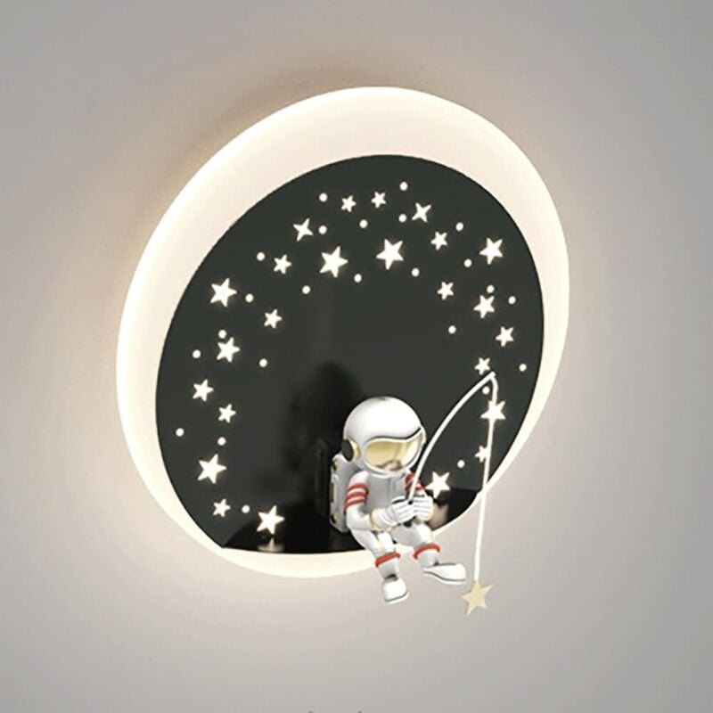 Astronauten-Wandleuchte für Kinderzimmer, schwarze Metall-Wandleuchte mit weißem Acrylschirm, moderne 12-W-LED-Wandleuch...