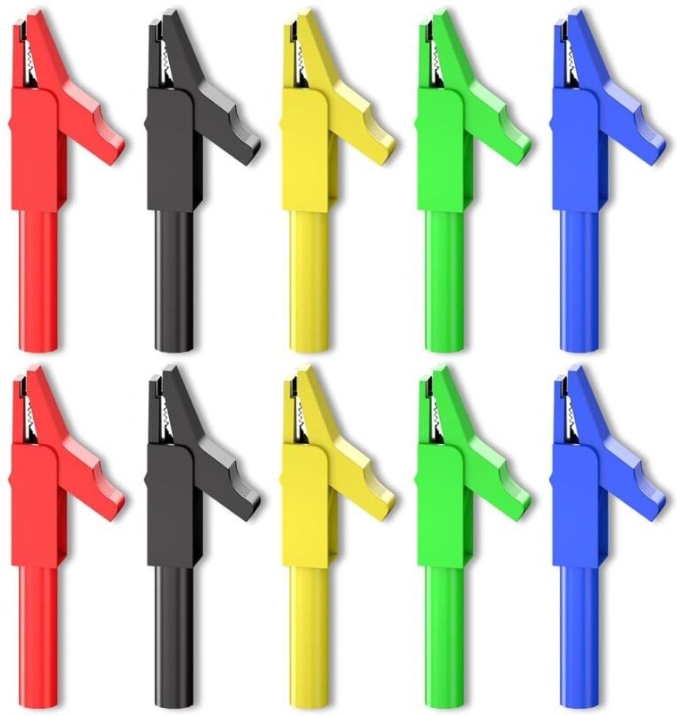 Dolaso - 10 Stück isolierte Krokodilklemmen mit 4-mm-Bananenstecker, 300 v, 15 a, fünf Farben für elektrische Tests mit ...