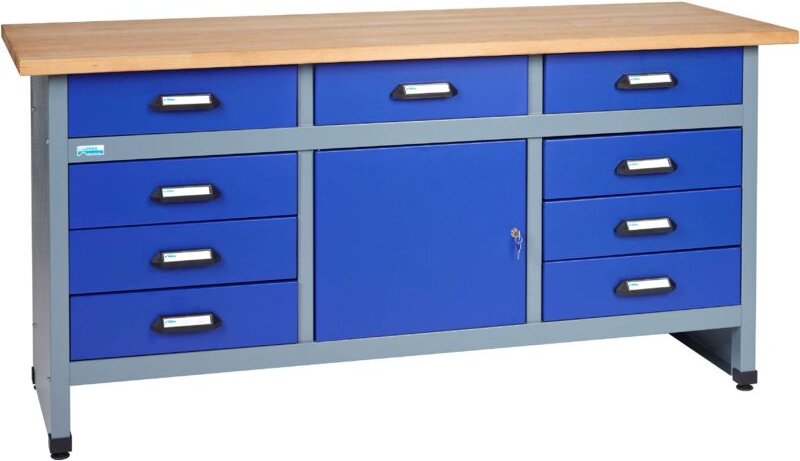 Kupper - Küpper Werkbank 12877, 170 cm breit, 1 Tür, 9 Schubladen, ultramarinblau