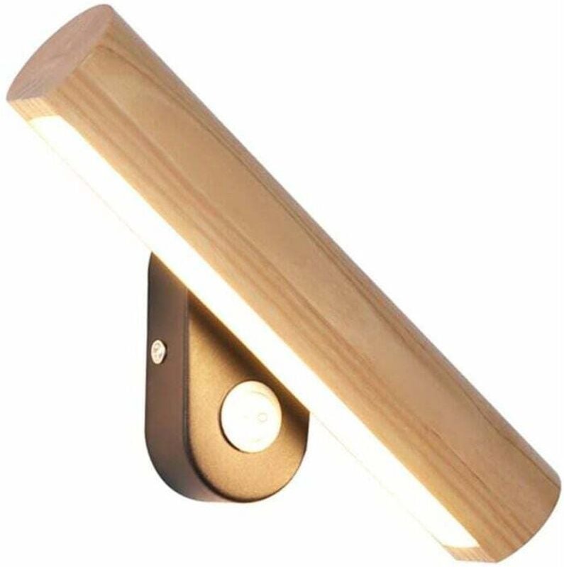 LED-Wandleuchte aus Holz für den Innenbereich, 360 ° drehbare Wandlampe mit Schalter, Nachttischlampe, Flurlampe, Holzfa...