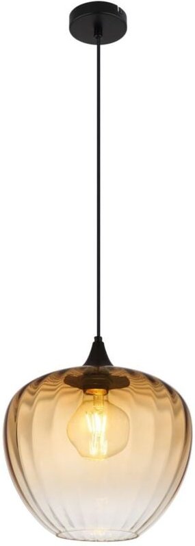 Pendelleuchte Esszimmerlampe Hängeleuchte Glas amber klar Rillen schwarz Küche