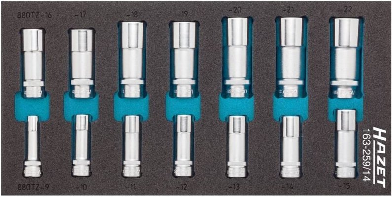 Steckschlüsseleinsatz Satz, Vierkant hohl 10 mm (3/8), Außen-Doppel-Sechskant-Tractionsprofil, 9 - 22, Anzahl Werkzeuge:...