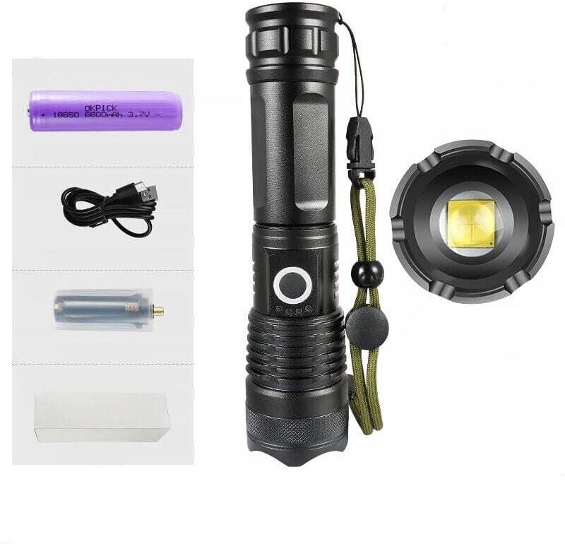 Ultrastarke LED-Taschenlampe, wiederaufladbar über usb, extrem helle taktische Taschenlampe, 5 Modi, zoombar, wasserdich...