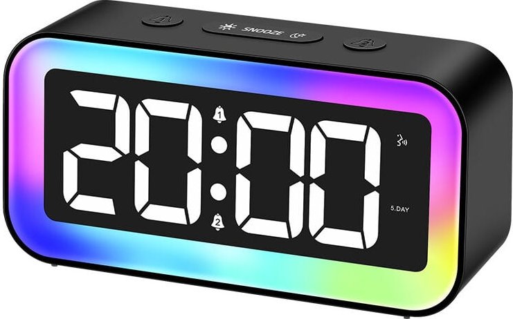 Digitaler Morgenwecker für Kinder, Teenager mit 7-farbigem Nachtlicht, LED-Digitaluhr, mit 2 Weckmodi, einstellbarer Hel...