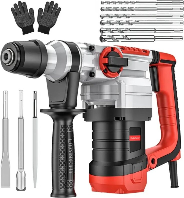 1500W Bohrhammer SDS-Plus, 4-Funktionen, 4400BPM mit Vibrationsschutz