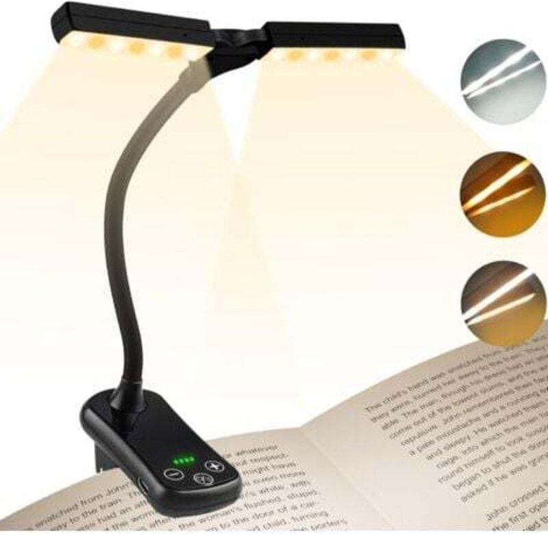 Ersandy - 14 LEDs Doppelkopf-Leselampe, über usb wiederaufladbare Leseleuchte mit Clip-Lampe, 360°-Buchleuchte mit flexi...
