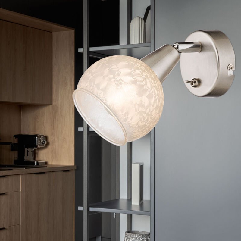Wandleuchte Wandlampe Spotleuchte Wandspotleuchte Metall, nickel matt, Glas satiniert, Lampenschirm, Eisblumendekor, Spo...