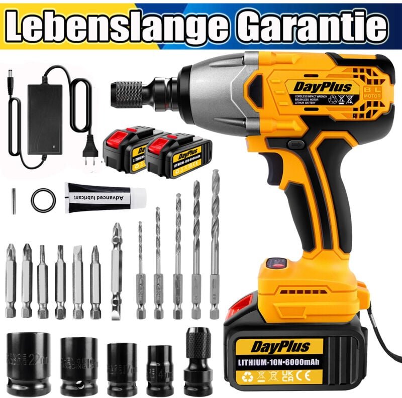 Dayplus - 3 in 1 Akku Schlagschrauber 21V 1800Nm Elektrischer Drehschlagschrauber +2 Akkus