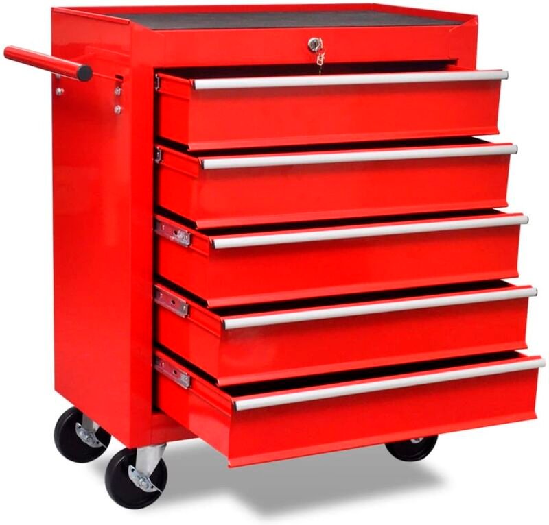 Roter Werkstattwagen 5 Schubladen