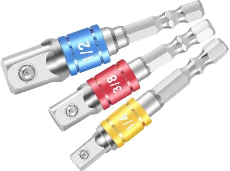 ZVD - Steckschlüsselhalter-Adapter für Bohr-/Schlagschrauber. Satz mit 3 Vierkant-Antriebsfutteradaptern 1/4', 1/2', 3/8...
