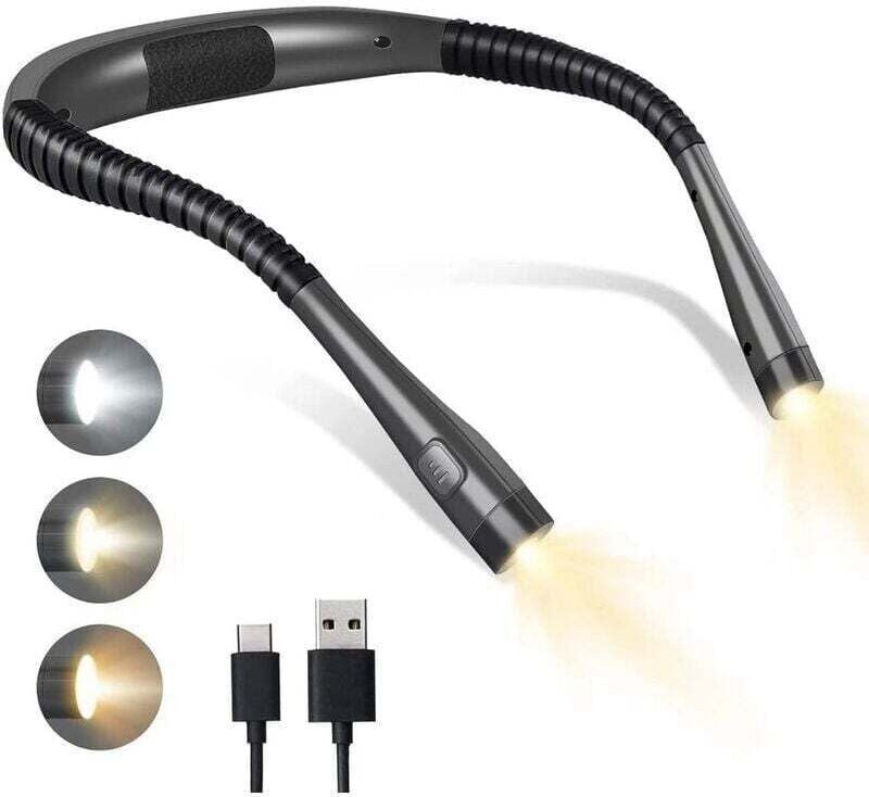 Hals Leselampe Buch, 3 Farben und 6 Helligkeitsstufen, Buchlampe Wiederaufladbar, Biegbare Arme, Halslampe für Lesen Str...