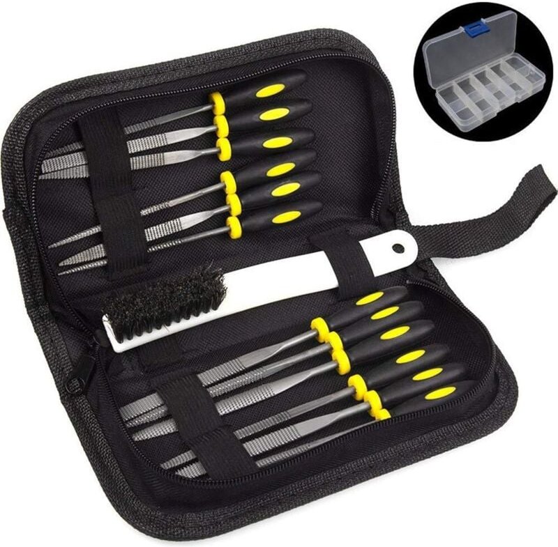 Feilensatz für Zimmermann – 12-teiliges kleines Nadelfeilenset aus Metall mit Borstenbürste und Tragetasche mit Handschl...