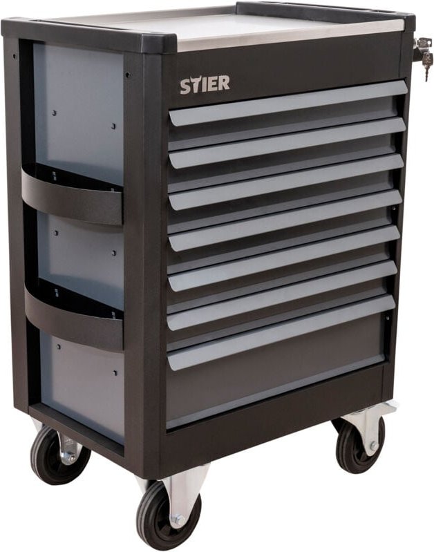 Werkstattwagen Premium mit Edelstahl-Arbeitsfläche, Traglast 500kg, 7 Schubladen, 100% Auszug, Soft-Close-Funktion - Sti...