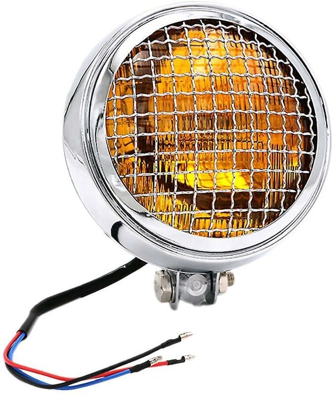 Silber + gelb Retro Vintage Motorrad Universal Led Scheinwerfer mit Grille Motorrad Beleuchtung Kopf