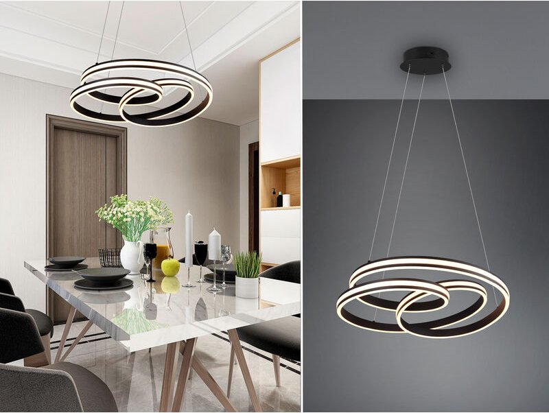 Trio - Große led Pendelleuchte nuria dimmbar geschwungen Schwarz, ø 60cm
