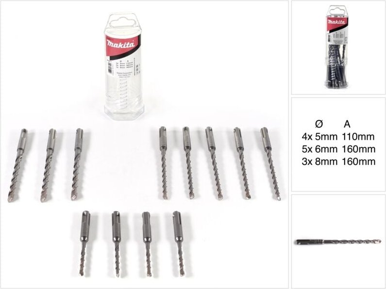 Makita HM Bohrer-Set V-PLUSNr. 5 4x Ø 5 x 110 mm, 5x Ø 6 x 160 mm und 3x Ø 8 x 160 mm, SDS-plus