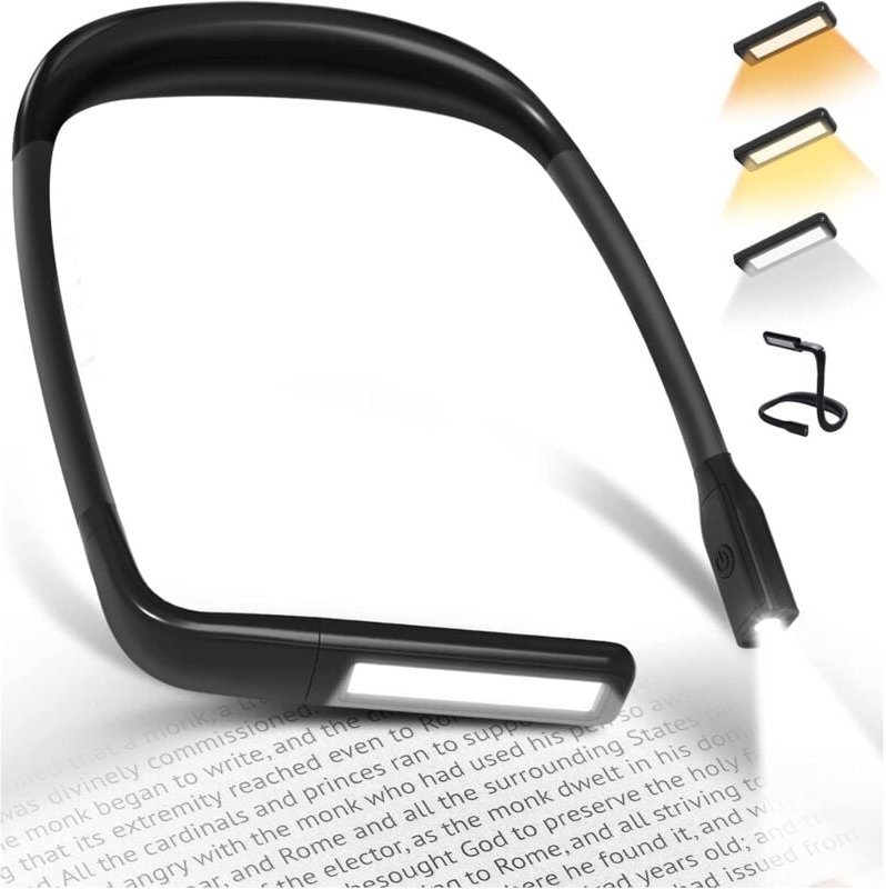 Leselicht-Hals-Leselampe – wiederaufladbare Leselampe im Bett, 3 Farben flexible LED-Leselicht-Halslampe für Bücher, Str...