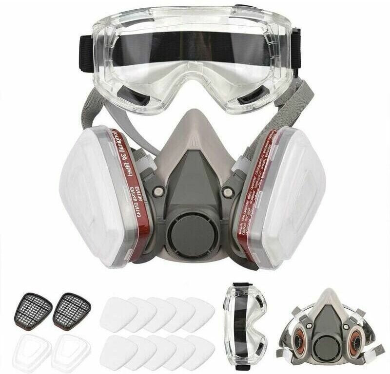 Wiederverwendbare Atemschutzmaske Halbmaske 6200 Gasmaske Atemschutzmasken mit Schutzbrille zum Lackieren, organisches D...