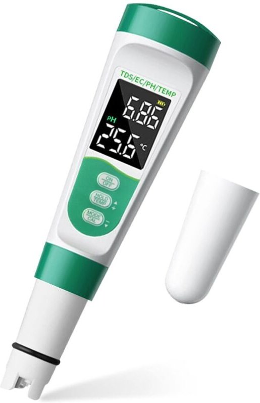 Salzgehalts- und pH-Tester für Schwimmbäder, 5-in-1-Salzgehaltstester für Salzwasserpools, misst TDS, pH-Wert, EC, TEM, ...