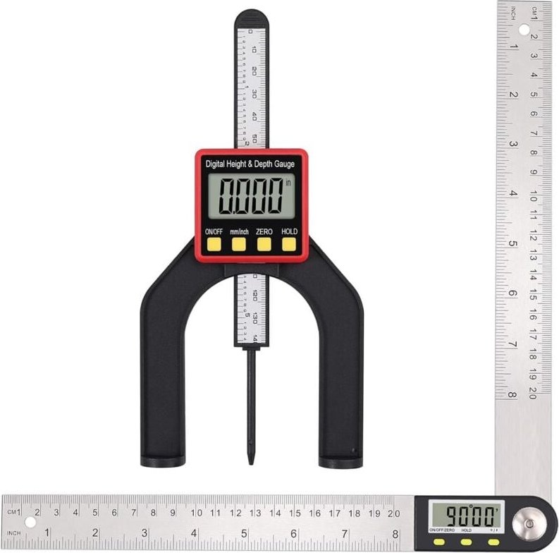 Jalleria - Tiefenmesser, Lineal, digitaler Winkelmesser mit Winkelerkennung, 8 Zoll/200 mm, digitale Höhe, 3,14 Zoll/80 ...