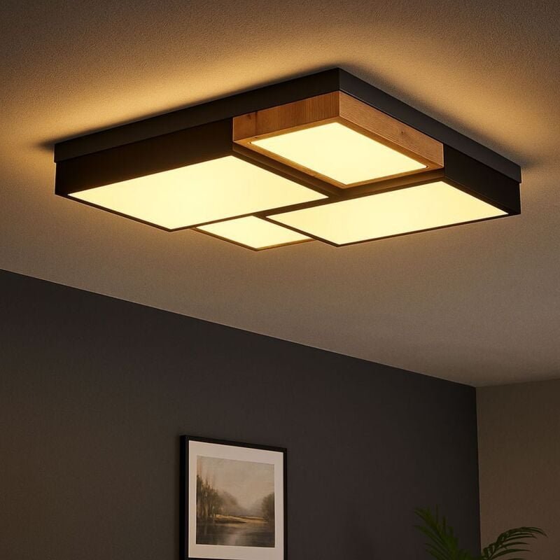 Globo - led Deckenlampe Schlafzimmerleuchte Deckenleuchte Holzoptik Wohnzimmerlampe, Metall mdf Kunststoff, Stufenschalt...