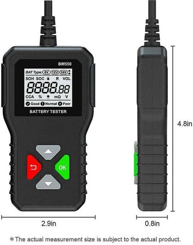 6/12/24V 100-2000 CCA Batterietester für Pkw und Lkw – Digital, Lichtmaschinenkompatibel