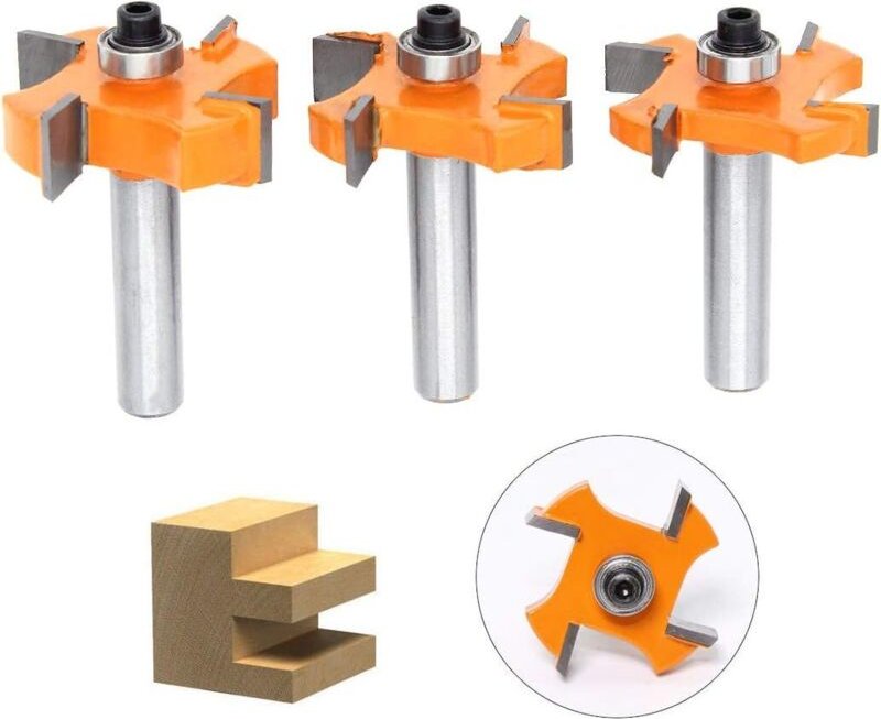 3-teiliges Nut- und Feder-Fräserset, 4 x 8 mm Schaft, T-förmige Kugelfräser – Holzbearbeitungswerkzeuge für Türen, Tisch...