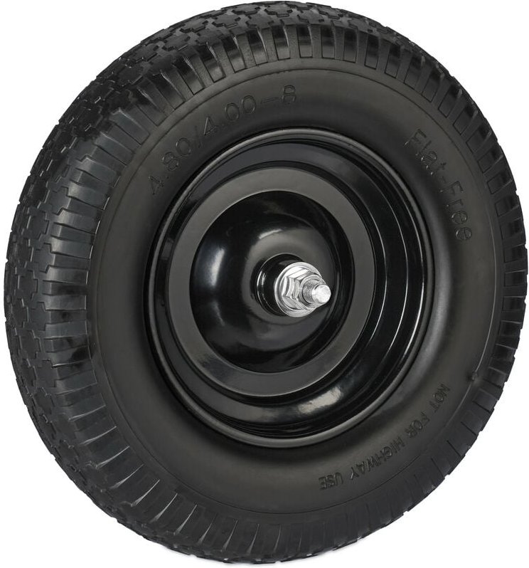 Relaxdays - Schubkarrenrad 4.00-8, Vollgummi mit Achse, Ersatzrad Schubkarre, pannensicher, Traglast 100 kg, schwarz