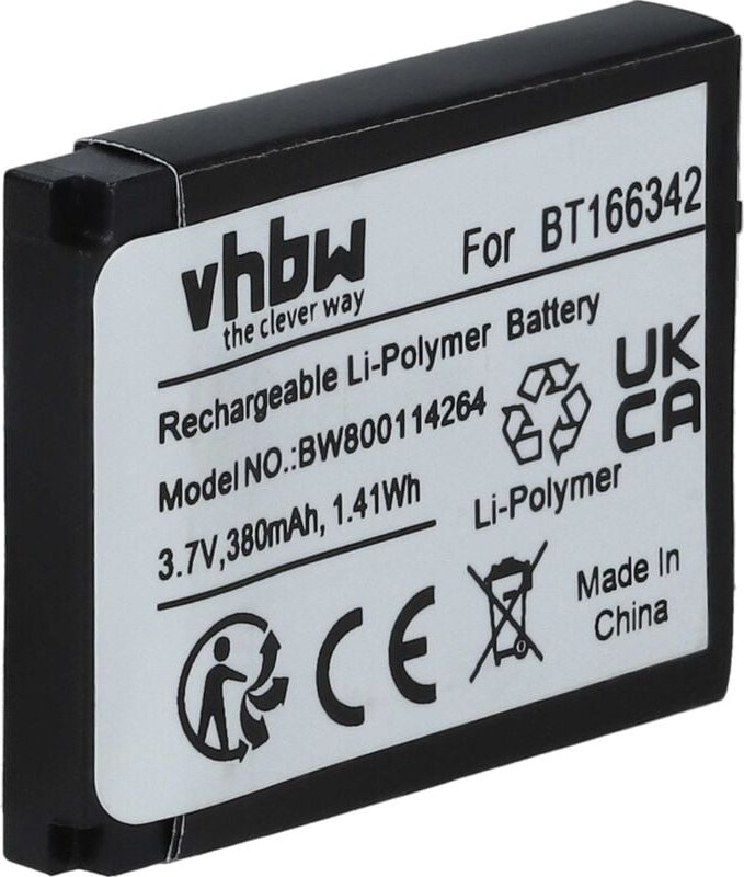 vhbw Akku Ersatz für BT166342 für Smartwatch Uhr Fitnessarmband (380mAh, 3,7V, Li-Polymer)