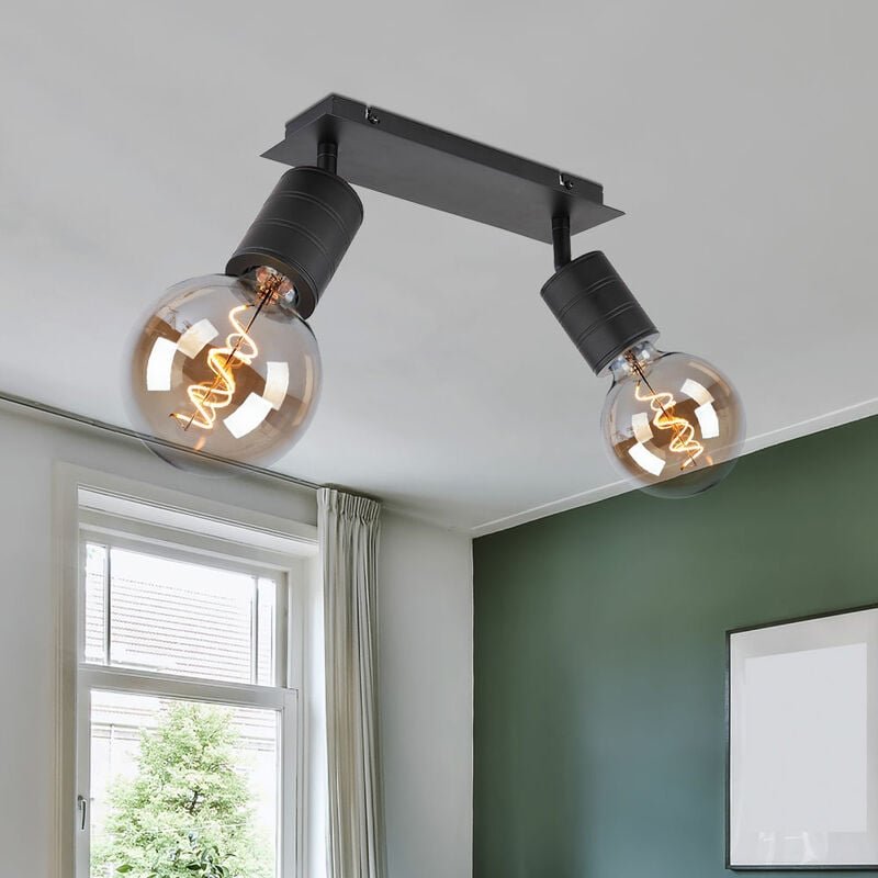 Deckenlampe Deckenleuchte Spotlampe Flurleuchte Deckenstrahler, Spots beweglich 2 Flammig, Metall schwarz, E27 Fassungen...