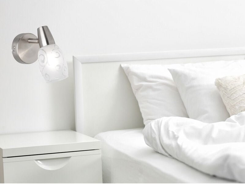 Meinewunschleuchte - led Wandstrahler dimmbar, Silber matt mit Dekorglas satiniert, Breite 8cm