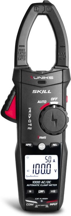 UNIKS SKILL Zangenmessgerät 1000 A AC/DC TRMS: Automatische Messungen und Echtzeitanzeige