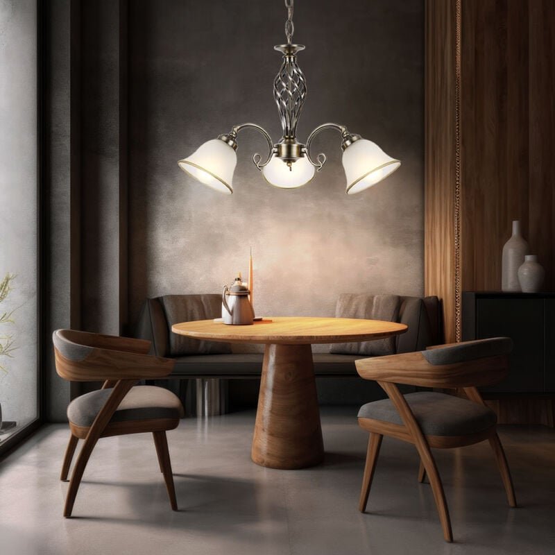 LED Hängelampe Kronleuchter Lüster Hängeleuchte Glas satiniert Pendellampe Esszimmerleuchte Altmessing, 3x 7W 560Lm warm...