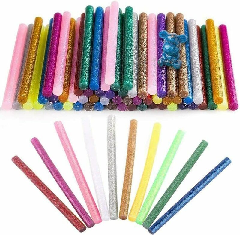 Heißklebestift, 100 Stück, 7 mm x 100 mm, transparente Klebestifte mit Glitzer, Heißkleber, farbiger Glitzer für Heißkle...