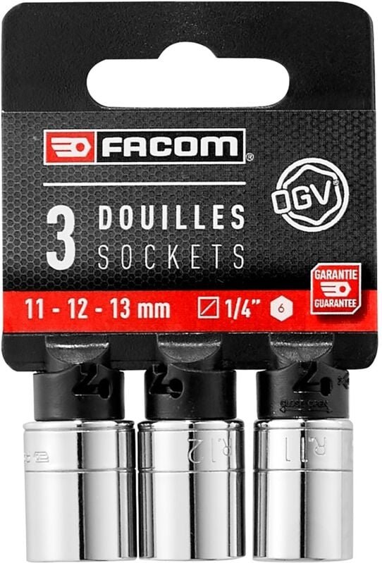 FACOM Steckschlüsselset 1/4 6-Kant 3-tlg., 11 - 12 - 13 mm