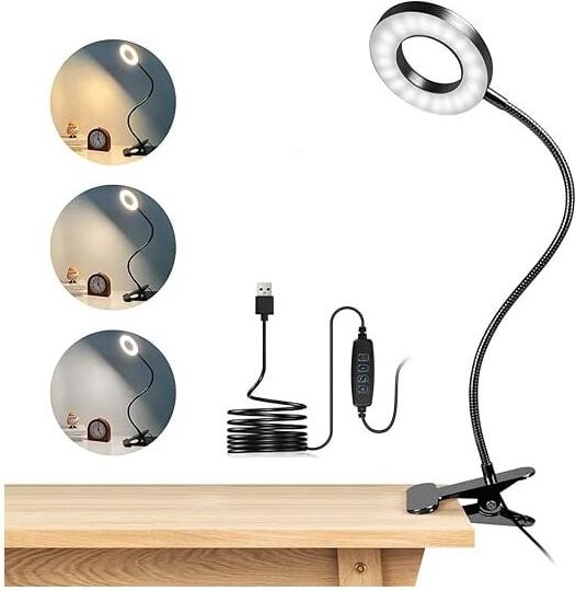 48 led Clip Schreibtischlampe, 360° flexibel, Clip Leselampe, 3 Beleuchtungsmodi und 10 Helligkeitsstufen, usb led Schre...