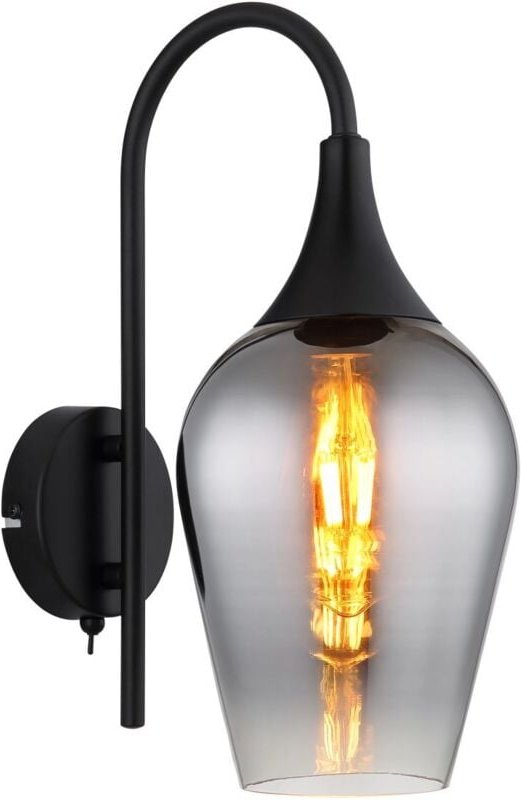 Ausgefallene Wandleuchte lavus mit Schalter & Rauchglas Lampenschirm, Höhe 36cm