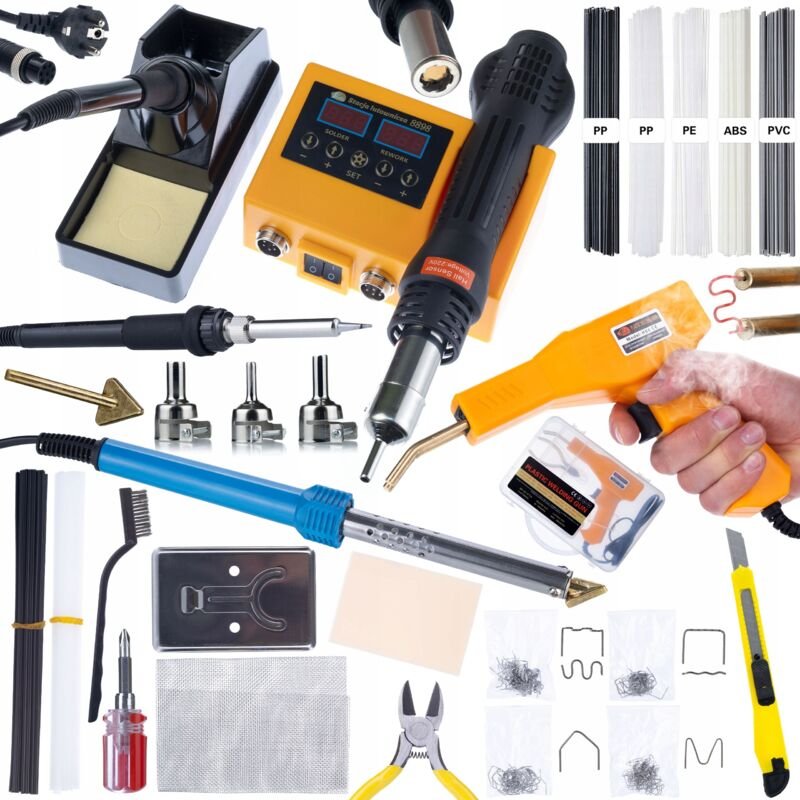 Rosfix Set – Lötstation 2-in-1, Bügeleisen-Typ, Kunststoff Heftwerkzeug 80W, 600W, 5 Kunststoffsorten Reparatur und Weld...