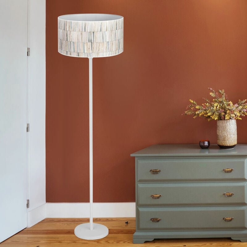 Stehlampe weiß Wohnzimmerleuchte Retro Standlampe Multicolor, Vintage Stehleuchte Flurlampe Schirm Tapete, Metall matt, ...