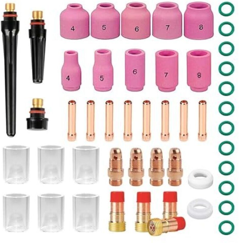 49-teiliges Schweißzubehörset für WP26/17/18/26 WIG-Schweißgeräte, bestehend aus: Zubehör für das Schweißgerät, Schläuch...