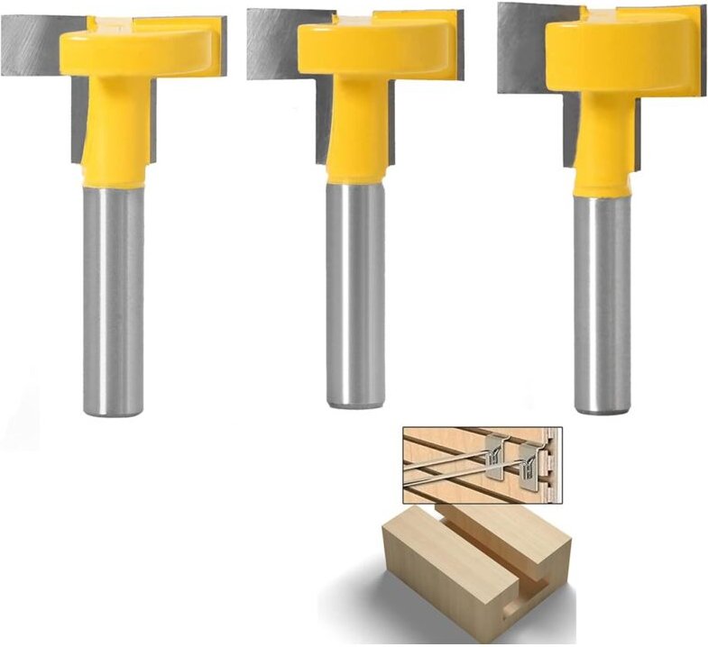 3 x vierschneidige T-Nutfräser, 8 mm, T-Form, Klingenfräser (gelb)