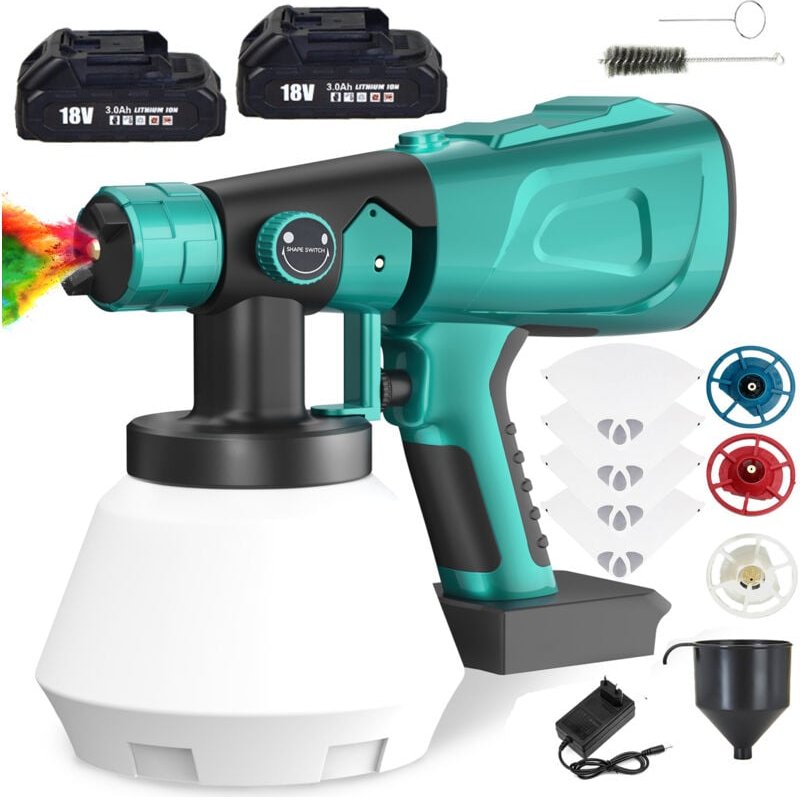 Malenpistolen, 1000 ml hvlp -Lackfarbe Farbpistole mit Farbfiltern 4, 4 Düsen, 2x3,0a Batterie + Ladegerät, kompatibel m...