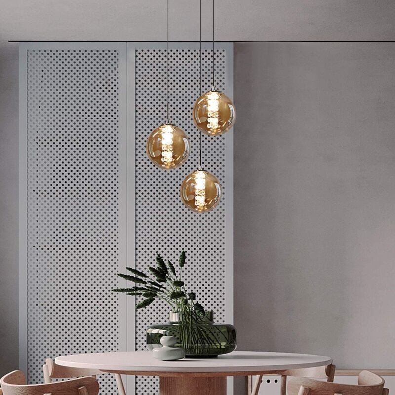 Gbly - Pendelleuchte esstisch Pendellampe Höhenverstellbar Kronleuchter Hängeleuchte 3-Flammig aus Glas in Farbe Bernste...