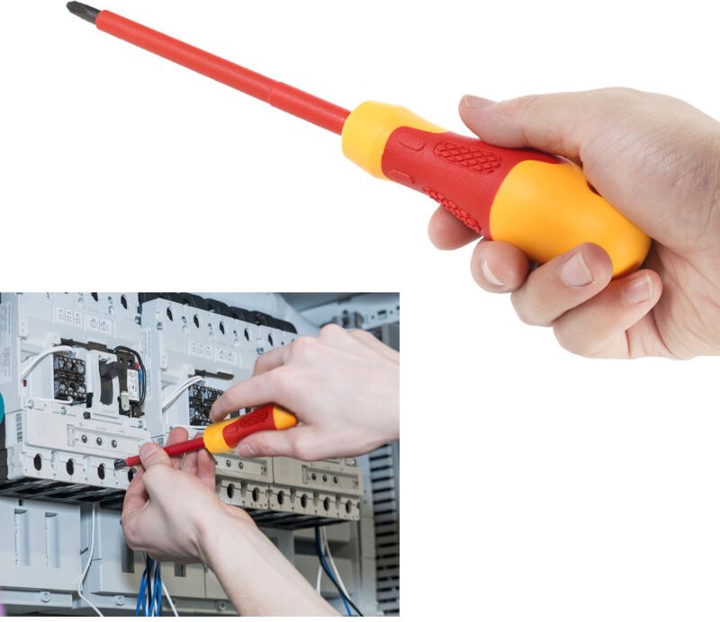 10-teiliges isoliertes 1000-V-Schraubendreher-Set mit magnetischen Schlitz-Bits und weichen Phillips-Griffen für Elektri...