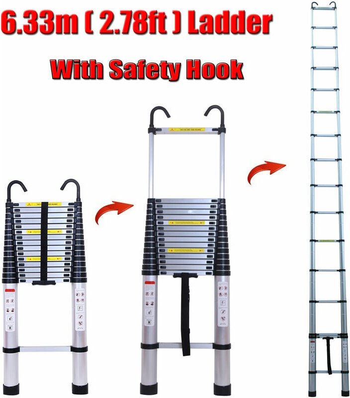 Neu Mehrzweckleiter 6,2m Teleskopleiter mit Abnehmbarem Haken Alu-Klappleiter Rutschfester Ausziehbare Robust Stehleiter...