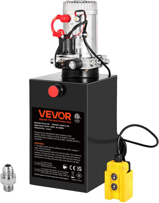 VEVOR Einfachwirkende 15 L Hydraulikpumpe Kippanhänger, Hydraulikpumpe Hydraulikaggregat Einfach Wirkendes Aggregat 12 V...
