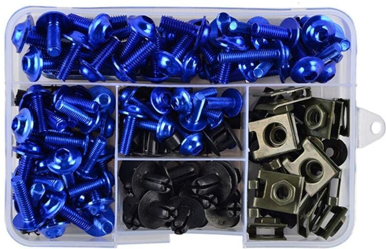 195PCS Motorrad Verkleidung Bolzen Schraube Mutter Kit Karosserie Schrauben Universal Blau