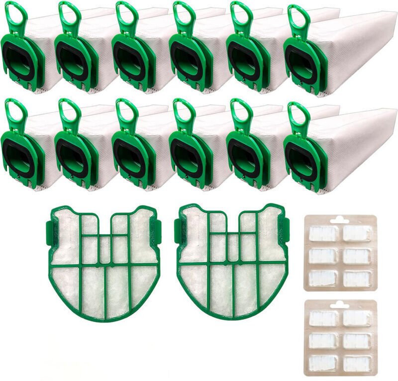 Kompatibles Staubsaugerbeutel-Set für Vorwerk Folletto VB100 FP100 – 12 Beutel + 2 Motorfilter + 12 Duftstoffe